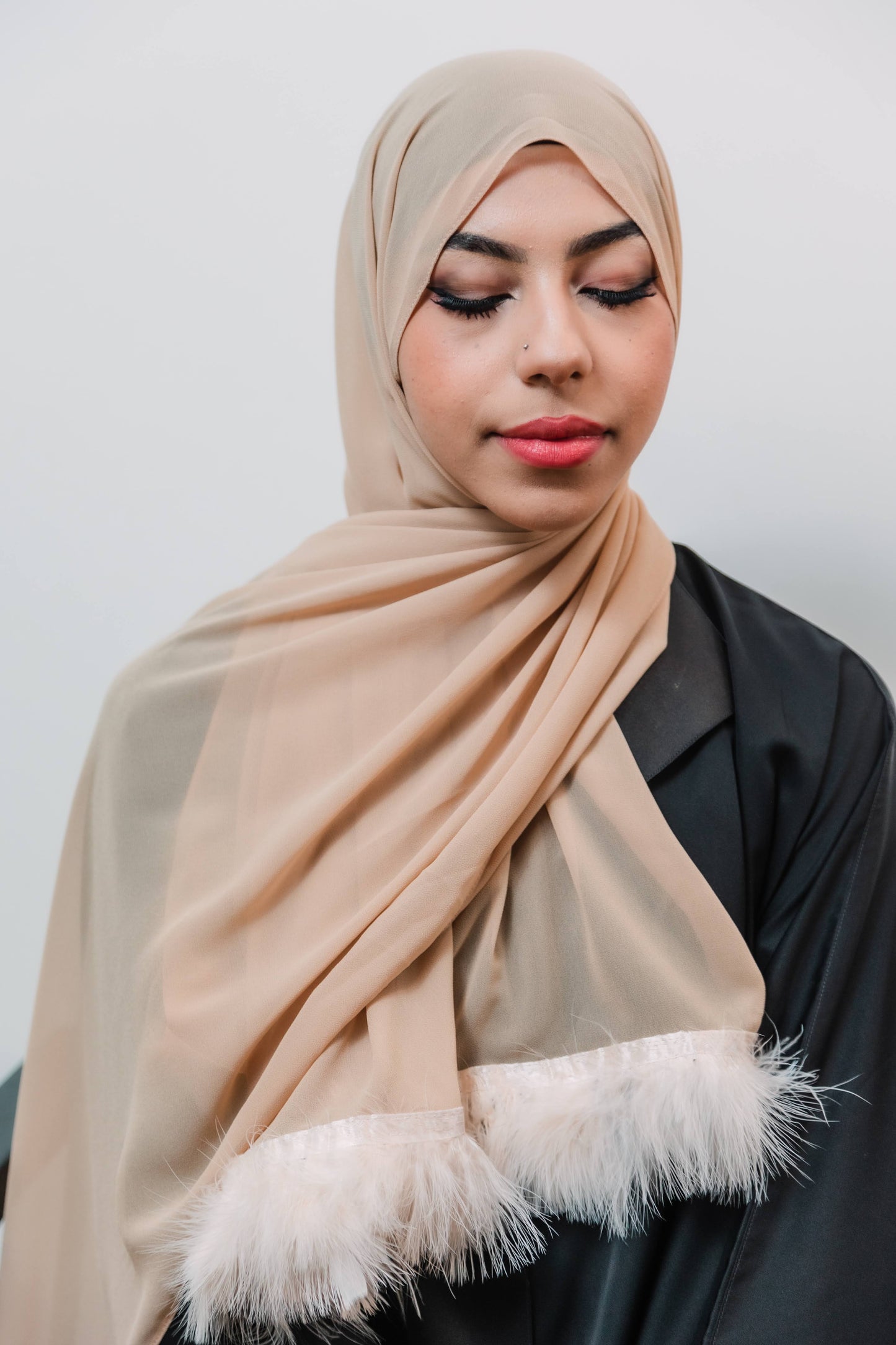 Chiffon Feather Trimmed Hijab