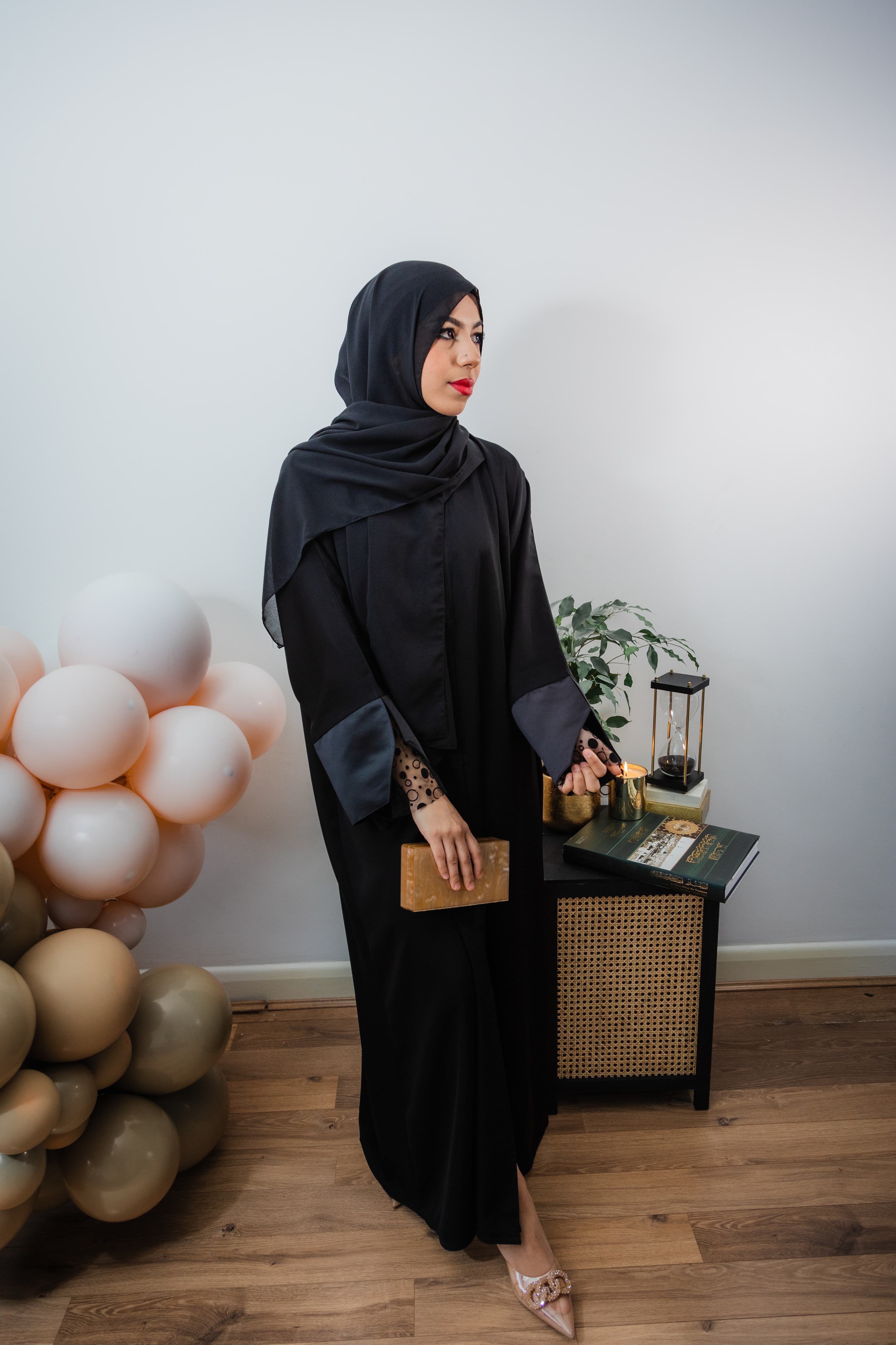 Black Circular Lace Sleeved Abaya Quasar London