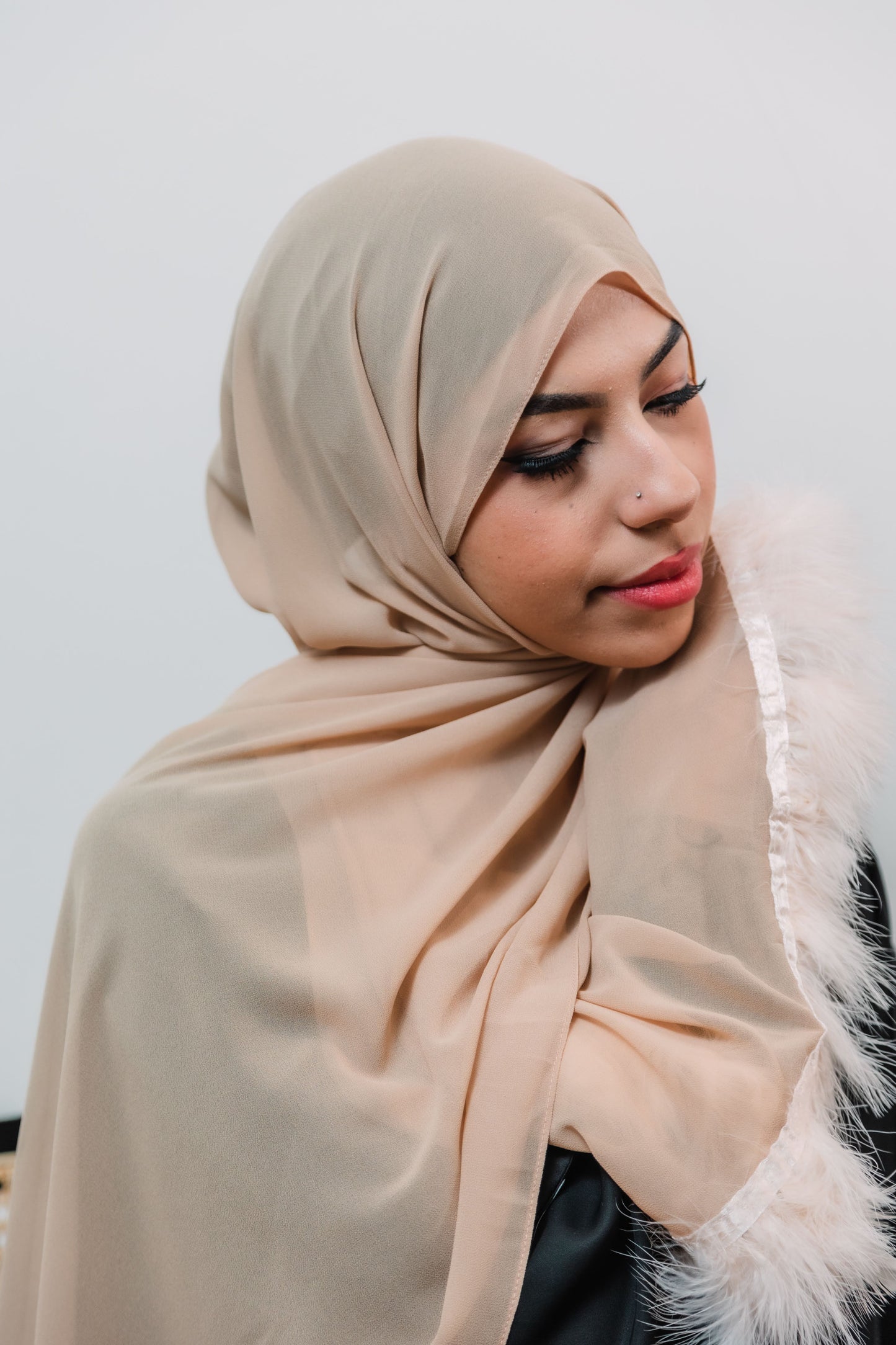 Chiffon Feather Trimmed Hijab